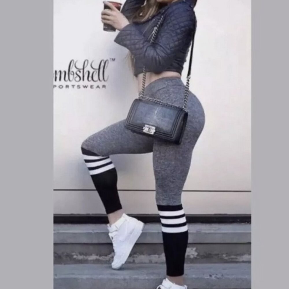 Bombshell Sportswear Sock Leggings Original Heathered Grey Black OG Small